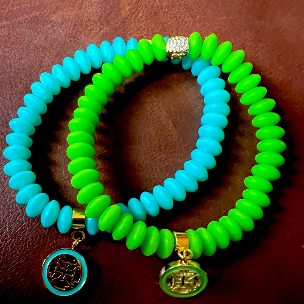 Rustic Cuff DUO bracelet set. Lime green & teal